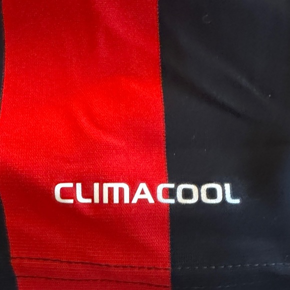 AC Milan Adidas Black and Red Striped Soccer Jersey - 2009 / 2010 - Picture 7 of 10